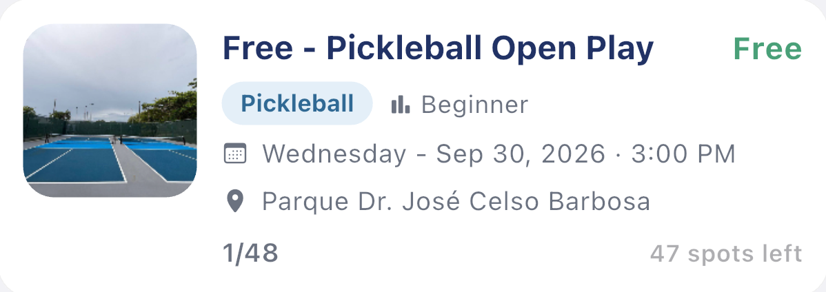 Pickleball Open Play game card